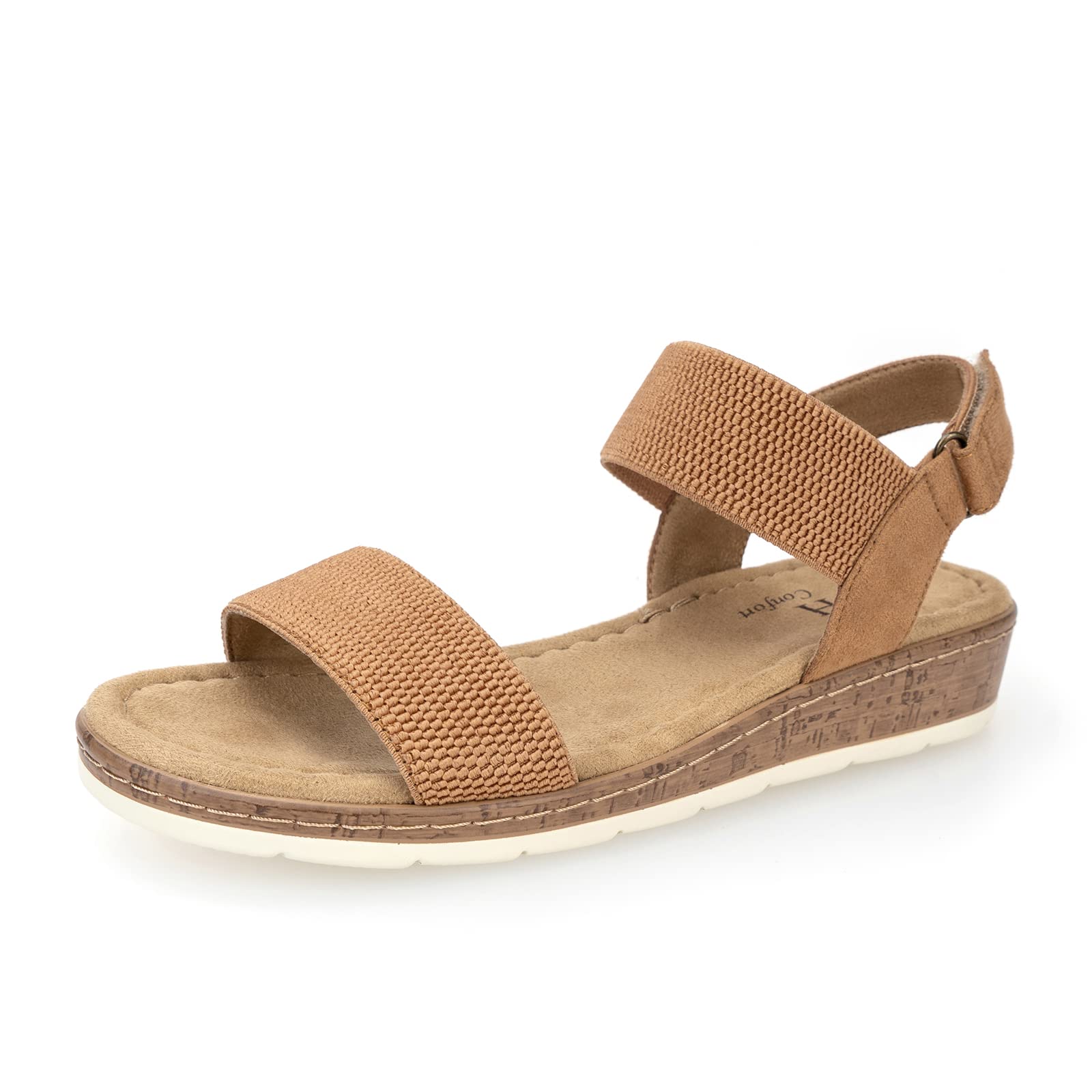 VJH confortVJH confort Women’s Flat Sandals Open Toe Elastic Ankle Strap Slip on Comfy Low Wedge Sandals