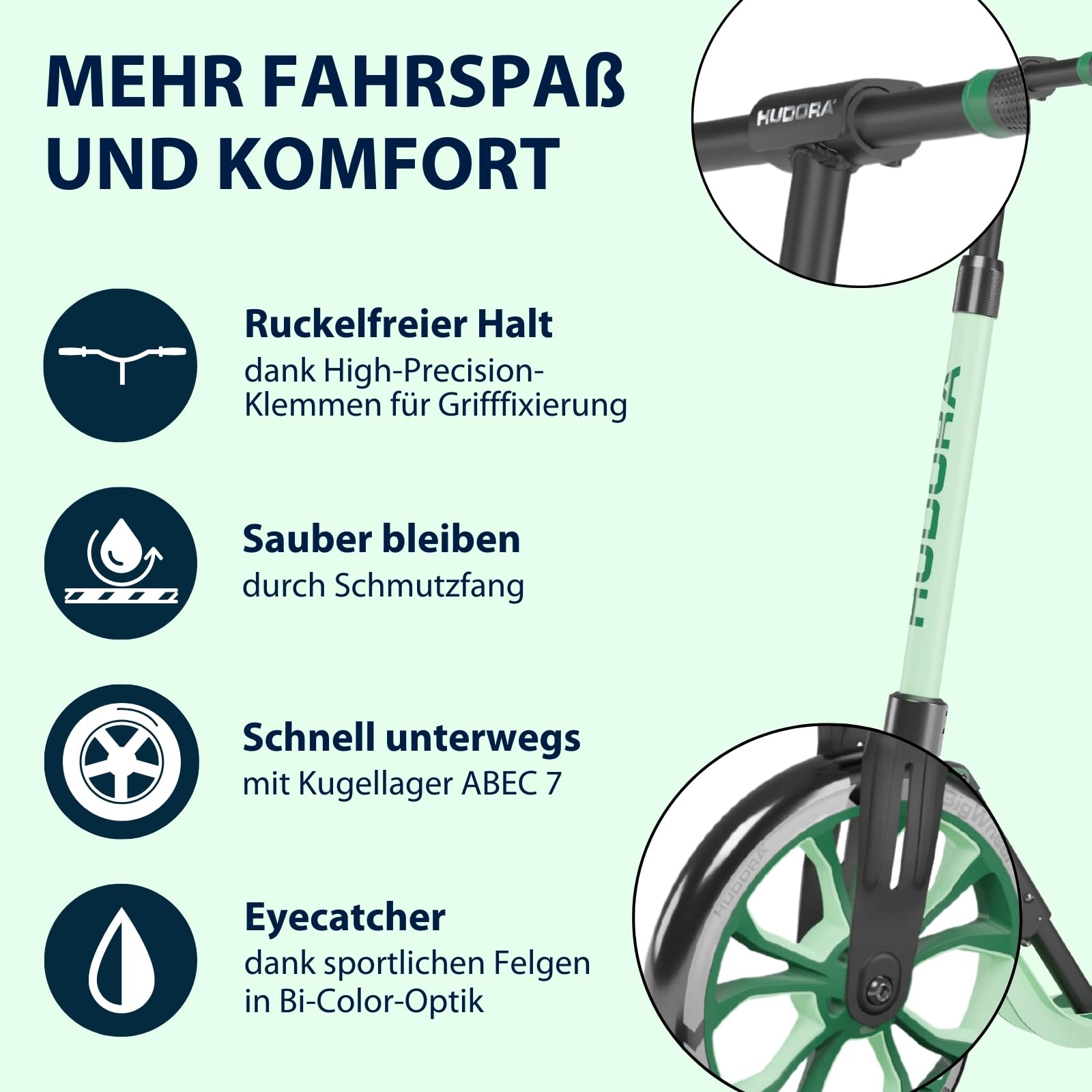 HUDORA BigWheel® 205 Advanced Scooter - Komfortabler Aluminium-Roller für bis zu 100kg - Höhenverstellbarer & zusammenklappbarer Tretroller - Kick-Scooter für Kinder/Jugendliche & Erwachsene