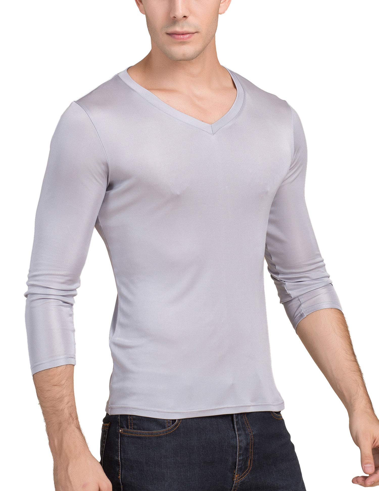 Paradise Silk Maglia da uomo in pura seta con scollo a V a maniche lunghe
