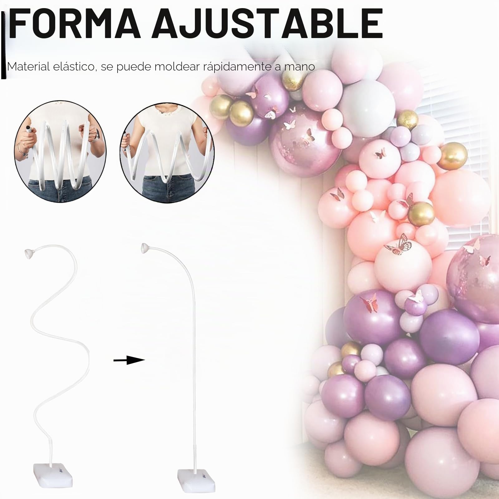 Arco de globos de 2,5 m, soporte para globos, para bodas, graduación y cumpleaños (blanco)