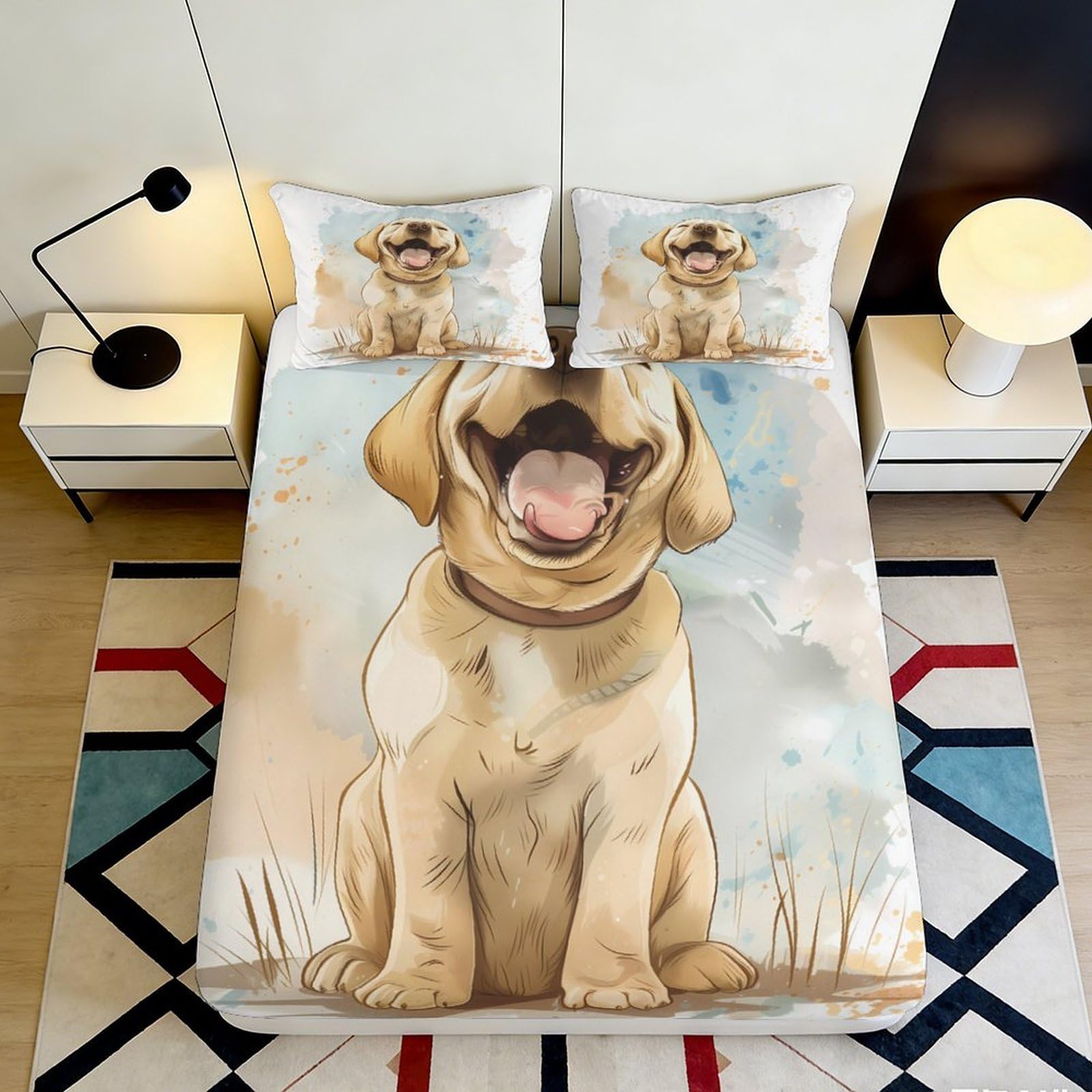 Pnayamiorkfel Style-4 3D Printed Labrador Dog Fitted Sheet Microfiber Soft Anti-Slip Cartoon Puppy Bed Cover For Bedroom Guest Room Decor 90X200x25cm