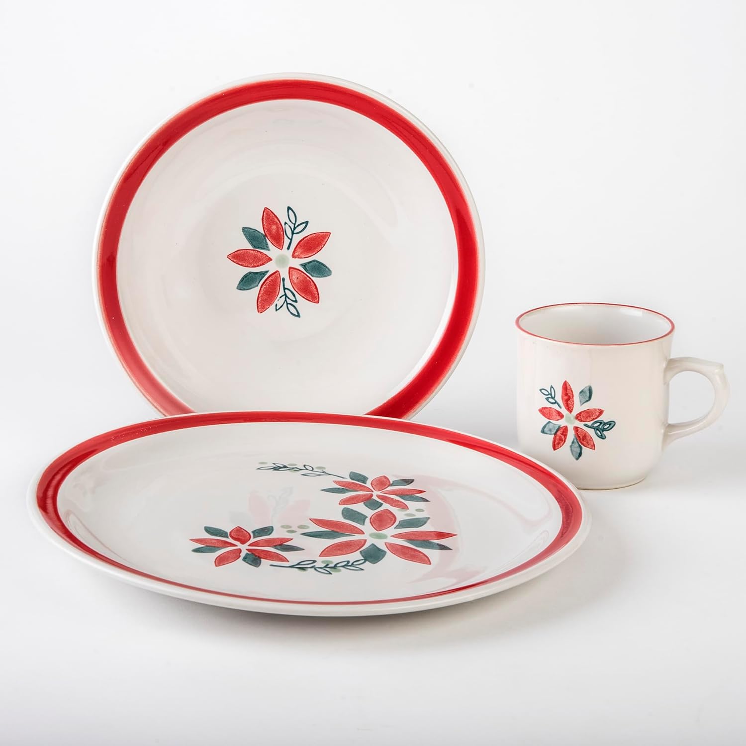 Santa Anita Christmas Flower 12 Piece Ceramic Dinnerware Set for 4 People Decorated Christmas Special Edition