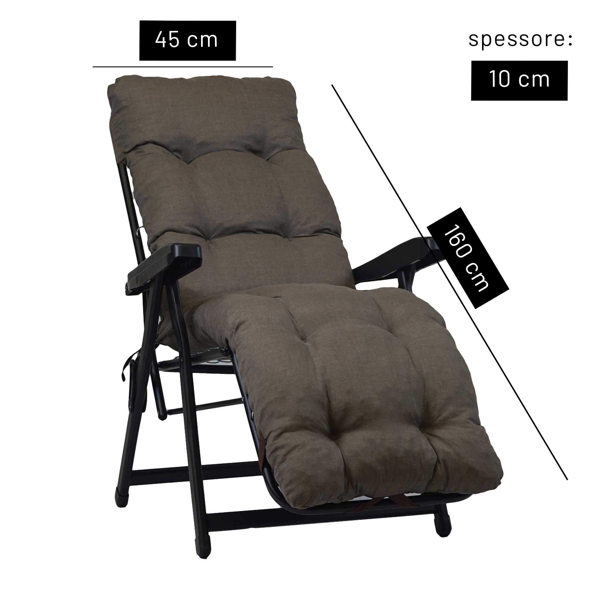TECNOCUCI Coussin rembourré pour Chaise Longue avec Repose-Pieds (160 x 45 x 10 cm) – 100% fabriqué en Italie – Coussin de Rechange idéal pour Chaise de Jardin