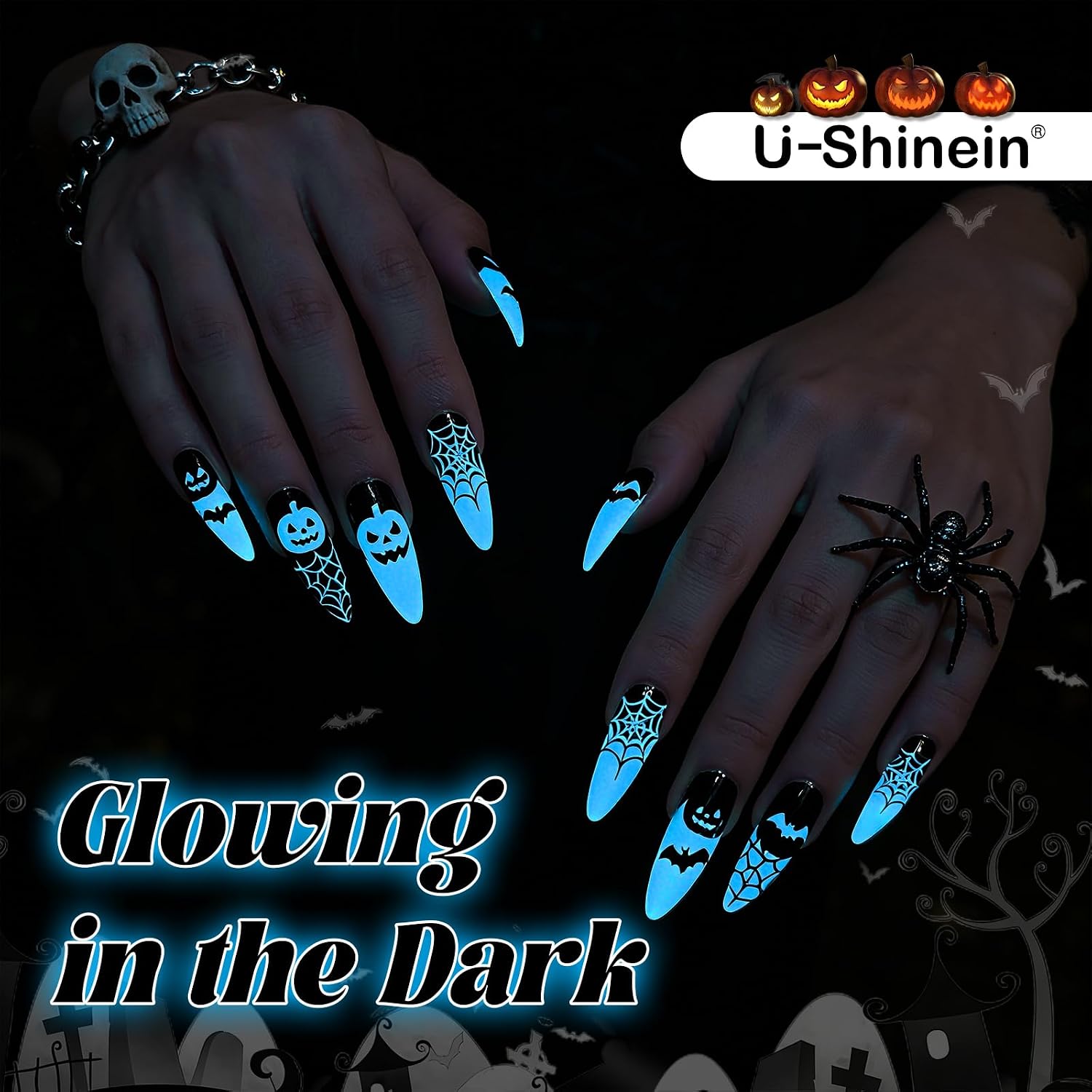 Glow in the Dark Gel Nail Polish, Hema ＆ TPO Free Luminous Blue Fluorescent Neon Colors Nails Gel for Nail Art, with Salon Pro DIY Home for Women Halloween, Long-lasting UV LED Needed