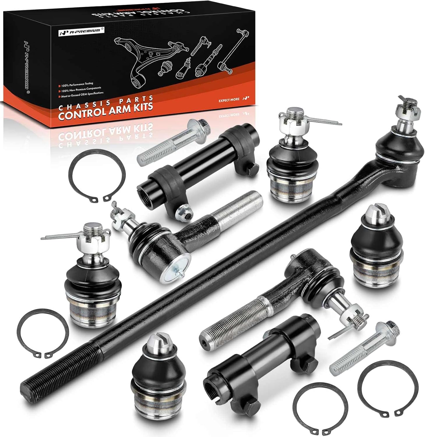 A-Premium Set of 9, Front Upper Lower Ball Joint, Inner Outer Tie Rod End & Adjusting Sleeve, Compatible with Ford F-150 1987-1996, RWD Only