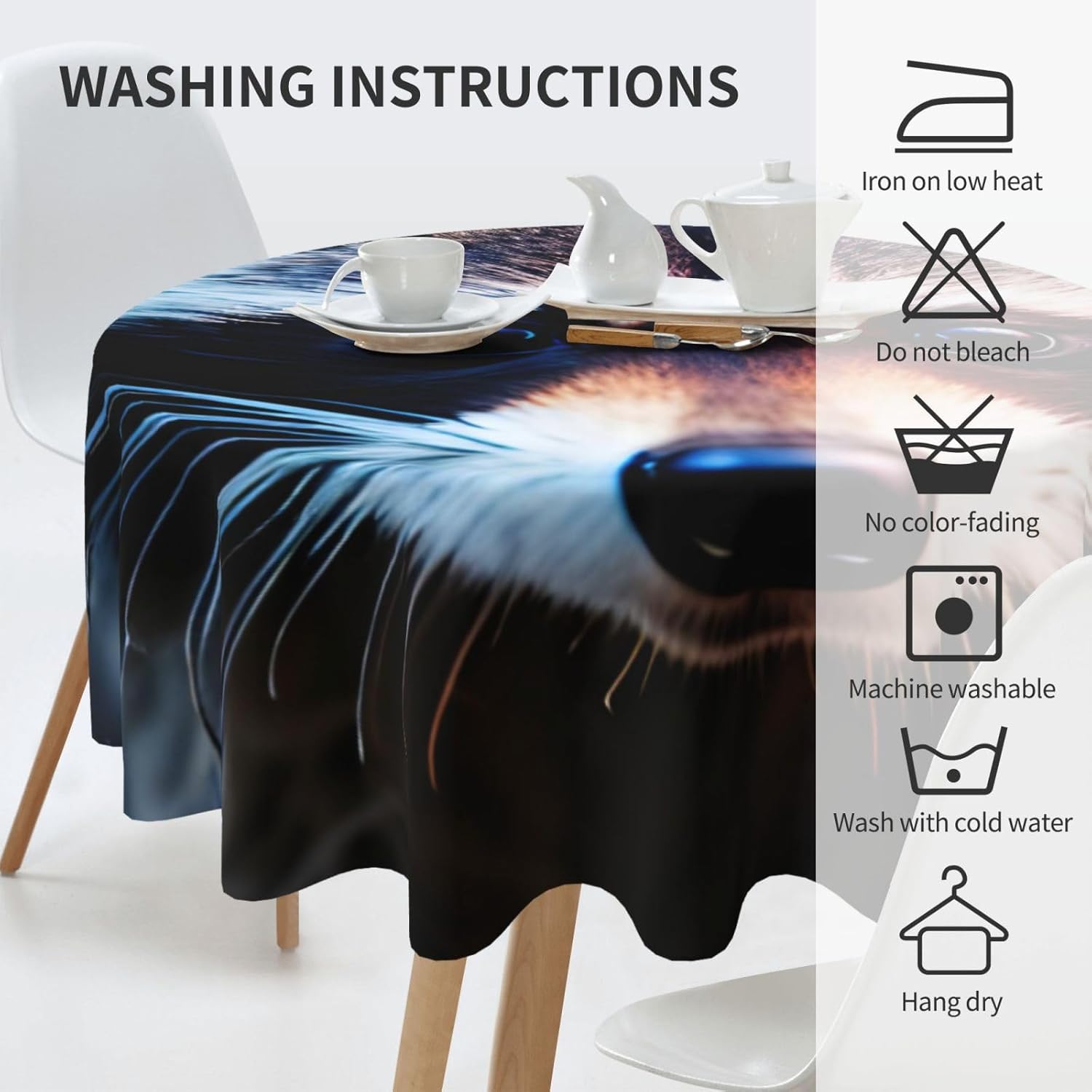 Little Raccoon Face Print Wrinkle Free Dining Table Cover for Birthday Party Farmhouse Tablecloths Up to 60 x 60 Inches