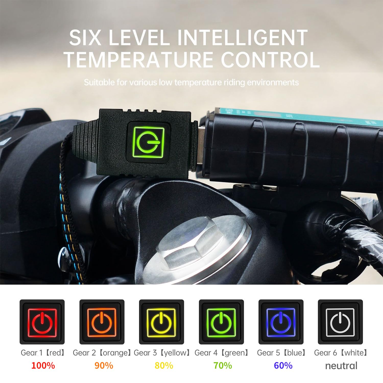 Ogrzewane uchwyty na kierownicę motocyklową USB 5 V z 6-stopniową regulacją temperatury i pamięcią, żółte podgrzewacze rąk z włókna aramidowego, z wodoodpornym przełącznikiem, mocowaniem