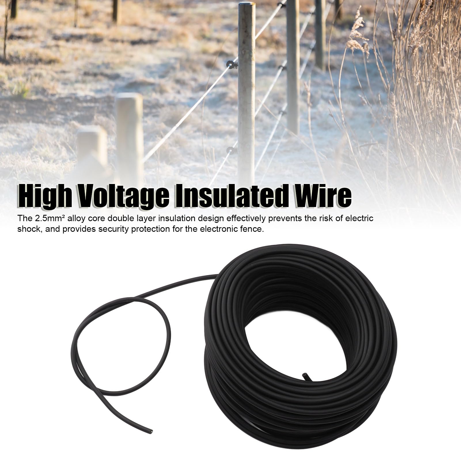 Cable de Pulso con Doble Aislamiento de Núcleo Interno de Aleación de Alambre de Alto Voltaje para Cerca Electrónica de 5 Mm para Jardín Agrícola 50 M / 164,0 Pies, para Uso