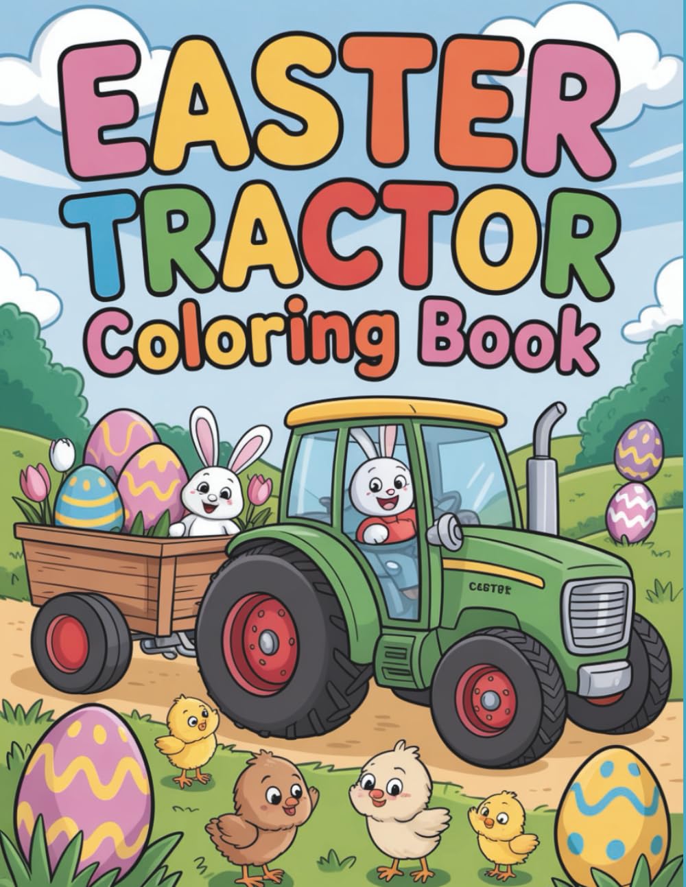Easter Tractor: Big Wheels, Bunnies, and Eggs – A Coloring Adventure for Kids
