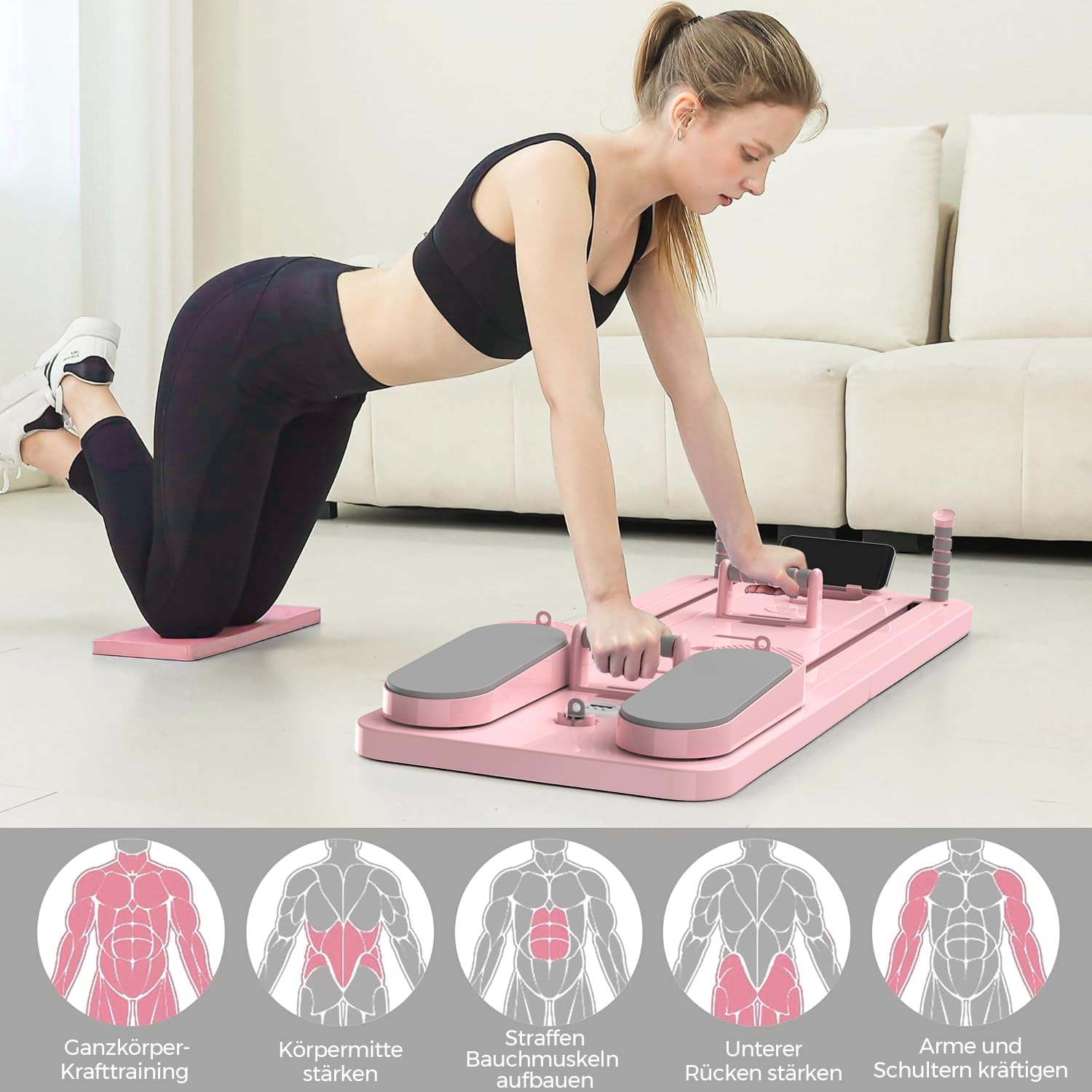 Pilates Reformer, 2026 Upgraded Foldable Pilates Board, Multifunktionales 8 in 1 Pilates Set für Zuhause(100+Ubungen), inkl 5 Widerstandsband/Automatisches Rebound, Ganzkörper Workout