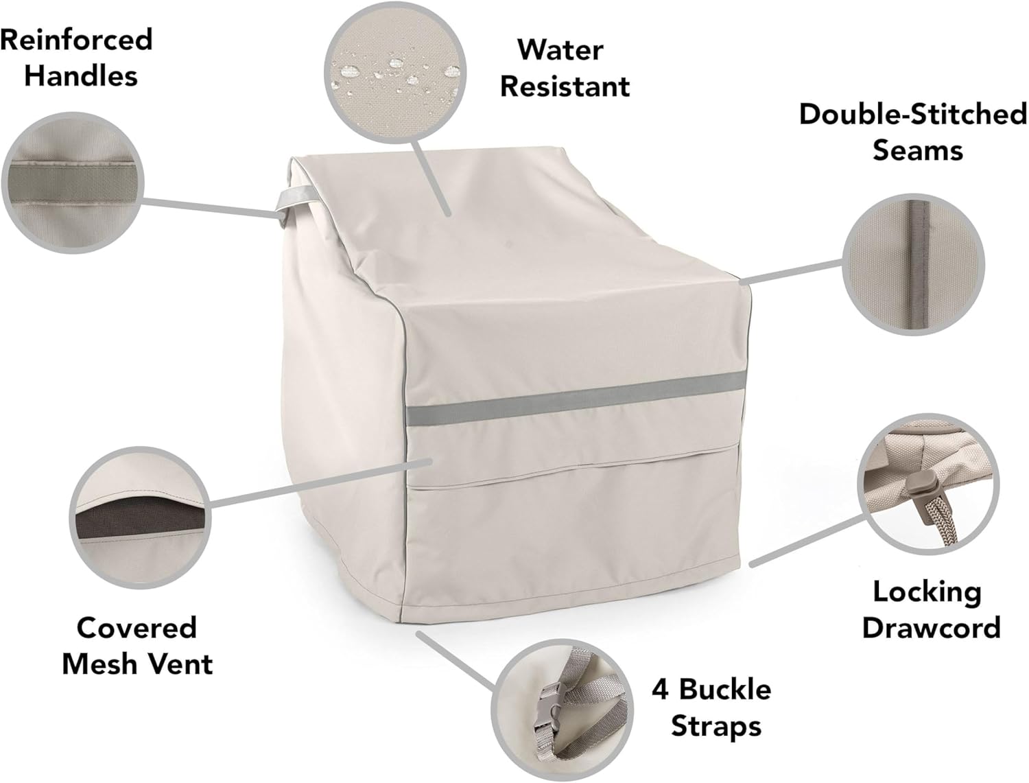 Covermates Prestige Square Adirondack Chair Cover – 900D Heavy-Duty Polyester Outdoor Patio & Garden Chair Protector with Drawcord Hem, Buckle Straps & Mesh Vents, 28W x 34D x 52H, Stone