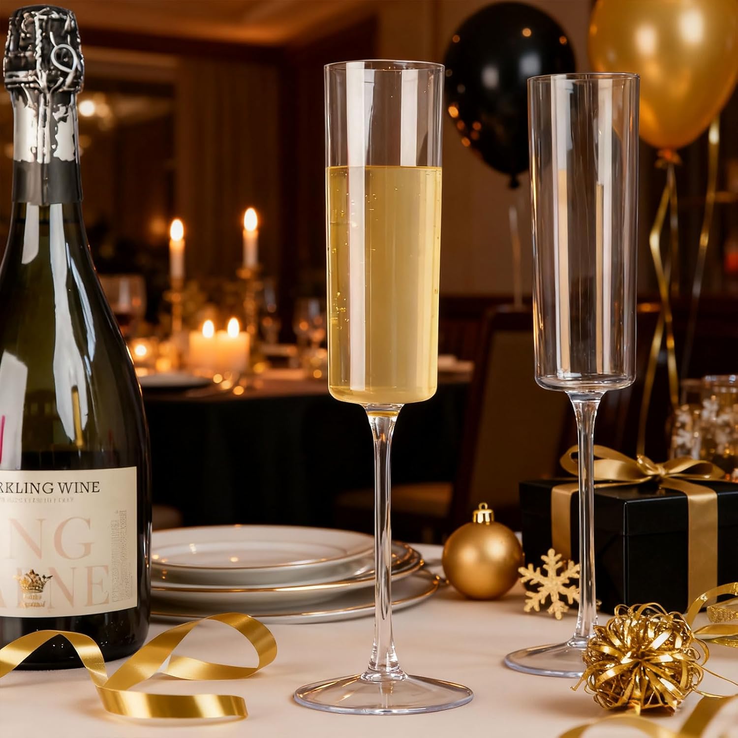 Ciaell 12 Pack Plastic Champagne Flutes - 6 Oz Clear Disposable Champagne Glasses - Square Plastic Toasting Glasses for Party Anniversary Wedding - Image 3