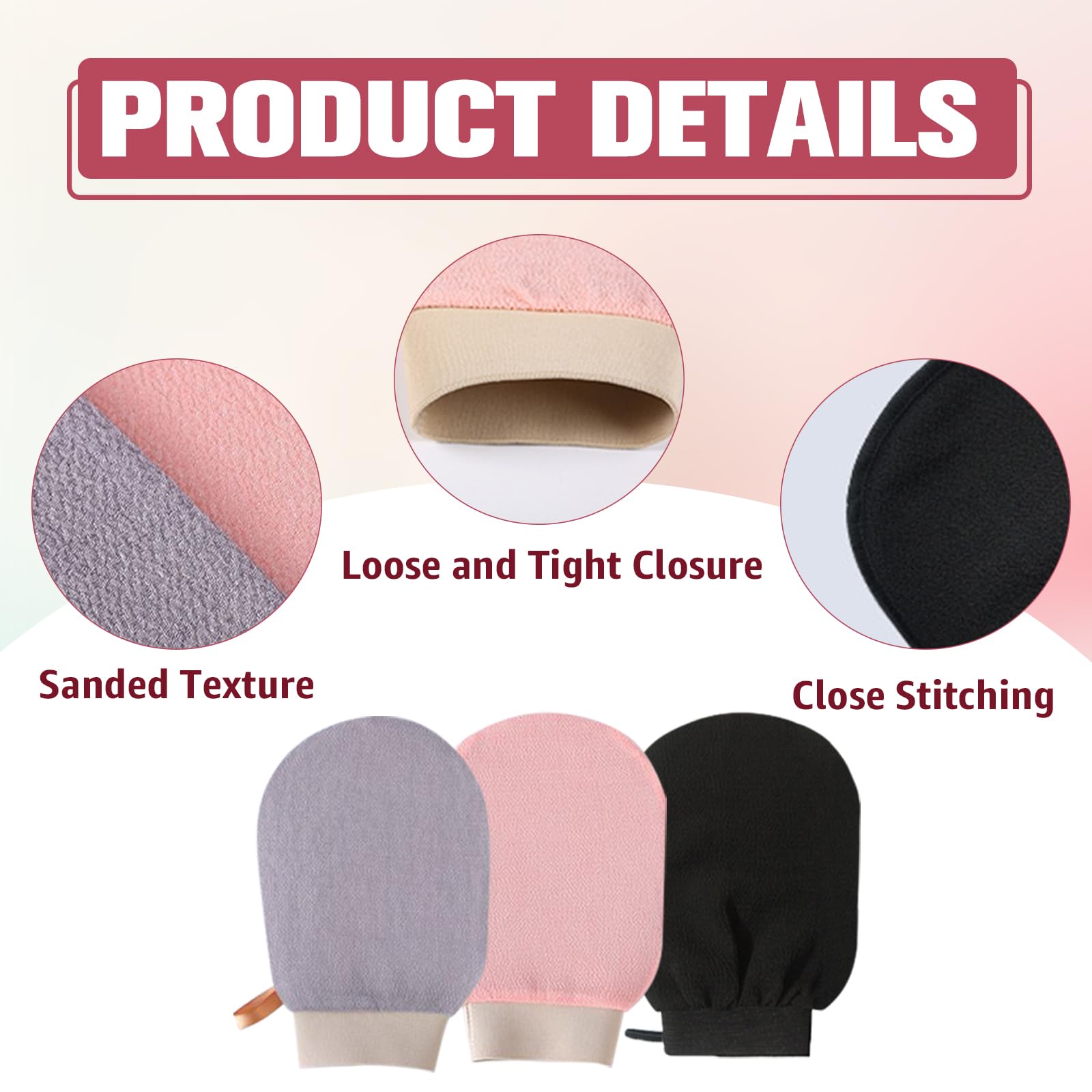 3 Pièces Gant Exfoliant, Gants de Gommage Noir, Gant Exfoliant Corps profondeur pour Hommes et Femmes Unisexe Élimine Les Peaux Mortes Efficacement spa à domicile Nettoie et Purifie La Peau