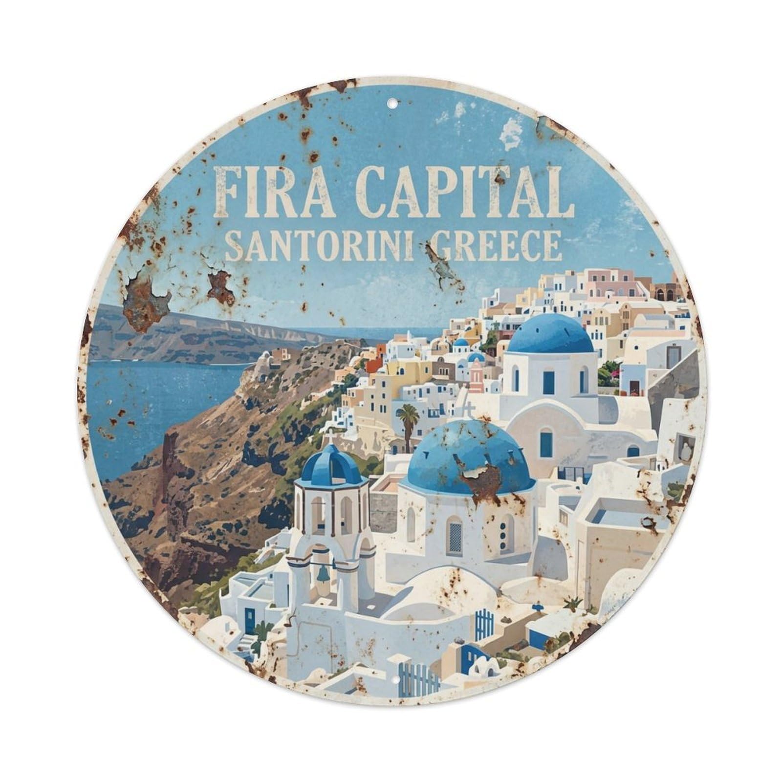 Vintage Travel Fira Santorini Capital 1 Metal Tin Sign