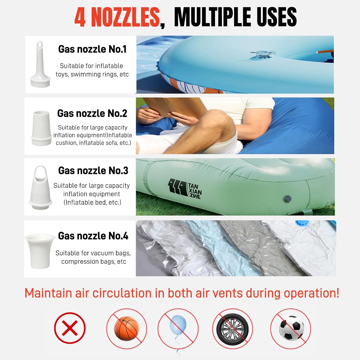 Portable Air Pump for Inflatables, Ultra-Quiet 2200mAh Rechargeable Mini Electric Air Pump with Camping Light, Inflate Deflate for Air Mattress Pool Floats Vacuum Storage Bags