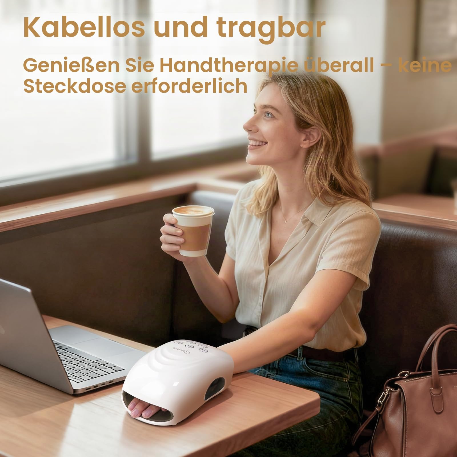 cotsoco Elektrisches Handmassagegerät mit Wärme und Kompression, Kabelloser Hand Massager zur Schmerzlinderung für Finger, Hände und Handgelenk, Geschenke für Damen und Herren, Weiß
