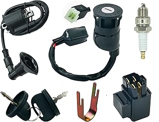 Ignition Key Switch for Polaris Sportsman 90, Fit for Polaris Outlaw Scrambler Predator 50 90 with Ignition Coil&Starter Relay Solenoid and Spark Plug
