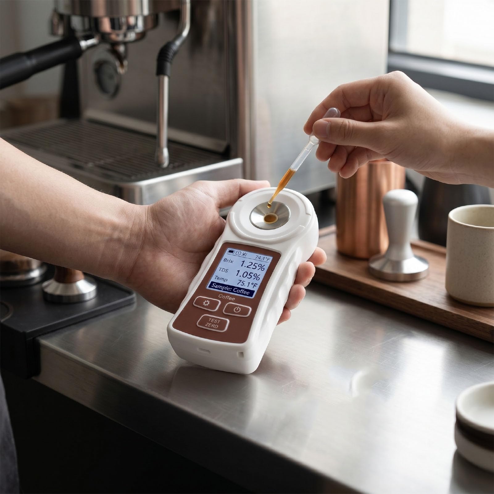 Eujgoov Refractómetro TDS para café, Medidor de 0-22% con Calibración de una Tecla ATC, Digital Antirecargable para Preparación de café