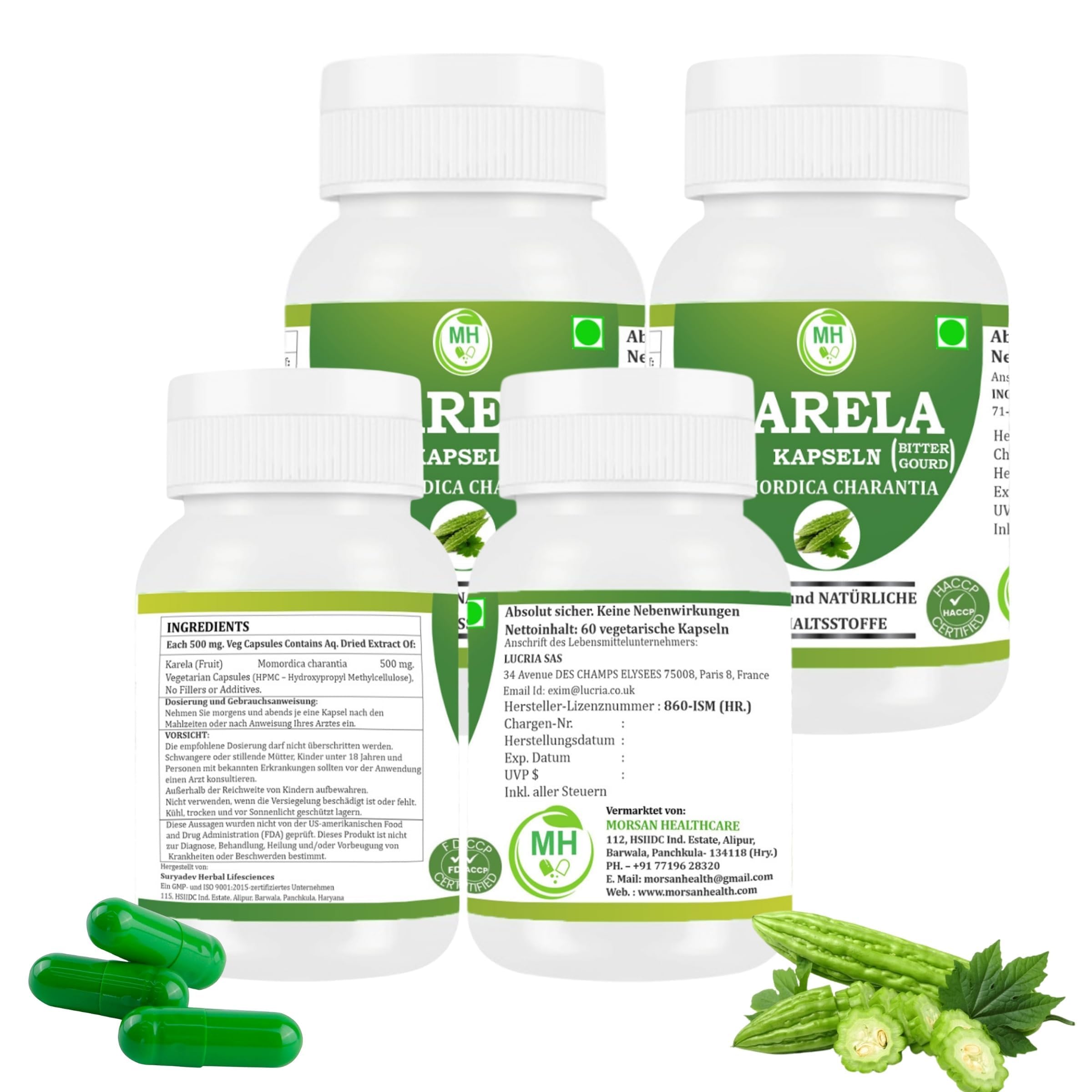 Karela-Kapseln – 500 mg | 240 vegetarische Kapseln x 4 Flaschen | Reiner Momordica charantia-Extrakt | Ayurvedisches Kräuterpräparat | Pflanzlich und glutenfrei