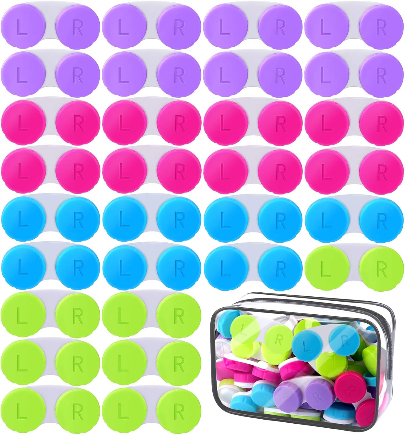 Elcoho 30 Pack Multi-Colored Contact Lens Case Left/Right Eyes Contact Lens Container Portable Eye Lens Storage for Eyes Care : Health & Household