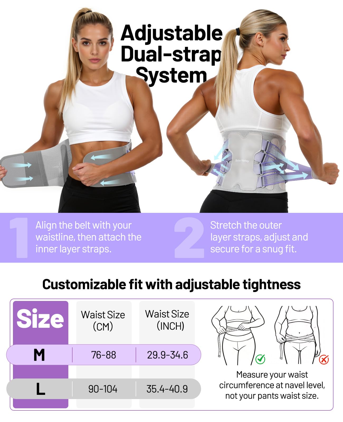 Tutore Schiena per Donna, Tutore di Sostegno per Alleviare il Dolore Lombare, Cintura di Sostegno Lombare Regolabile con Imbottitura Lombare, Tutore per Sollievo Immediato da Ernia Discale, Sciatica,M