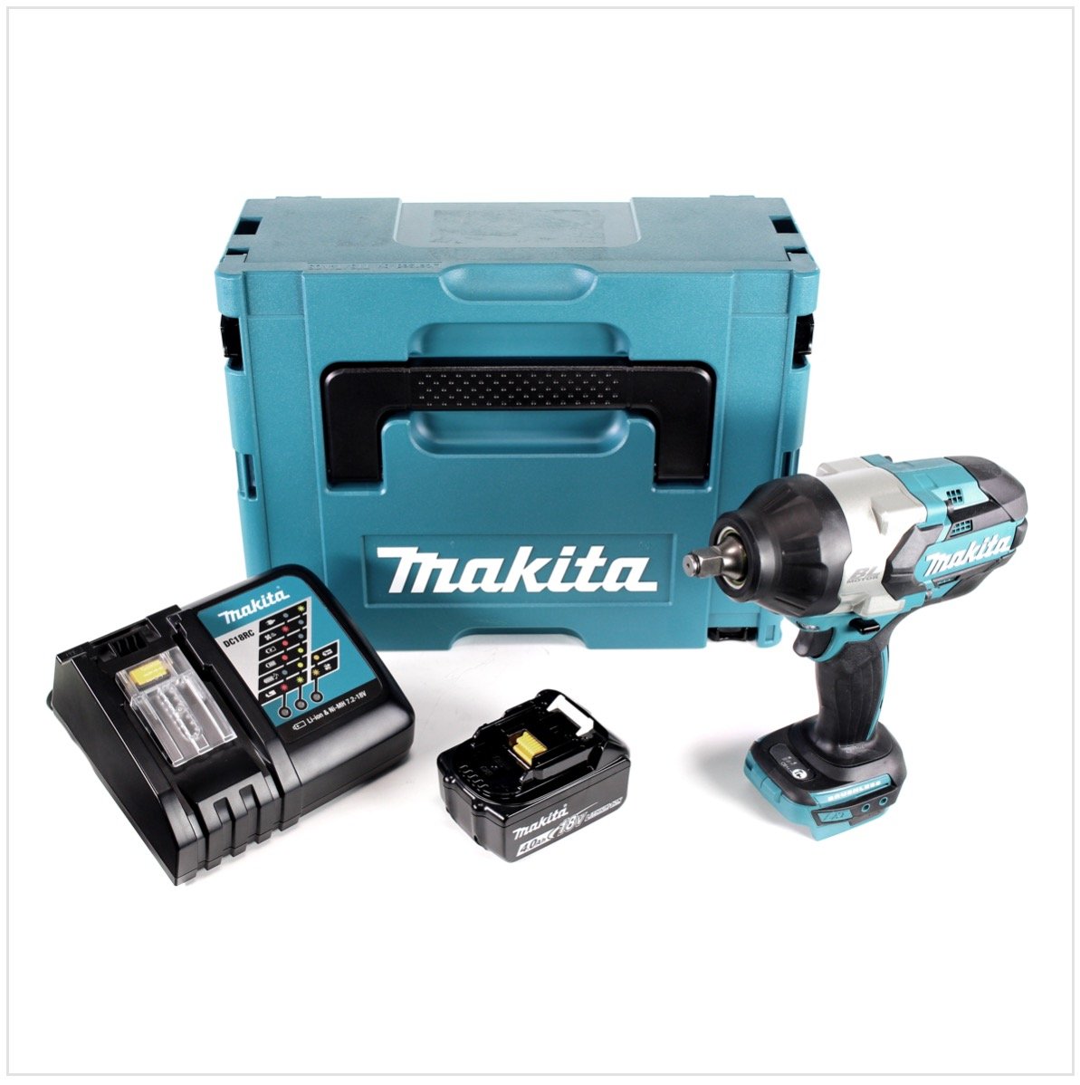 Makita DTW 1002 RM1J 18 V bezszczotkowa akumulatorowa wkrętarka udarowa z obudową Makpac + 1 x akumulator BL1840 4,0 Ah + szybka ładowarka DC18RC