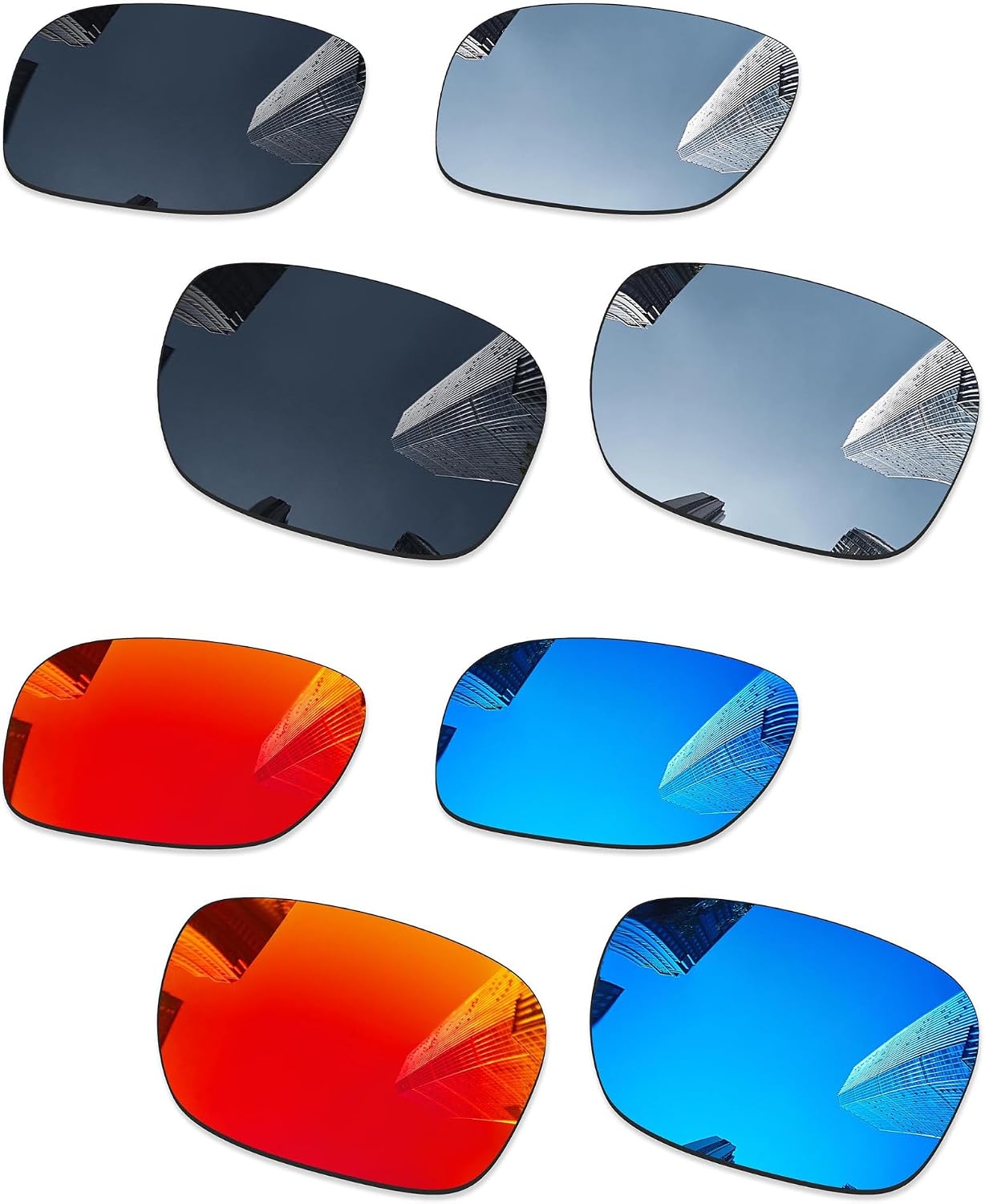 4 Pairs Ploarized Replacement Lenses for Oakley Sliver OO9262/Sliver Folding/Sliver Foldable OO9246 Sunglasses - Black + Silver Titanium + Ice Blue + Fire Red