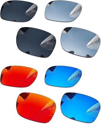 4 Pairs Ploarized Replacement Lenses for Oakley Sliver OO9262/Sliver Folding/Sliver Foldable OO9246 Sunglasses - Black + Silver Titanium + Ice Blue + Fire Red
