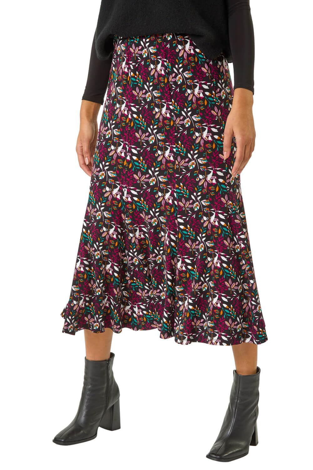 Roman Originals Women's Maroon Jersey Skirt For Uk - Midi Maxi Floral Animal Print Summer Spring Holiday Swing Smart Casual Work Cocktail Party Going Out Holiday Cruise - Size 10