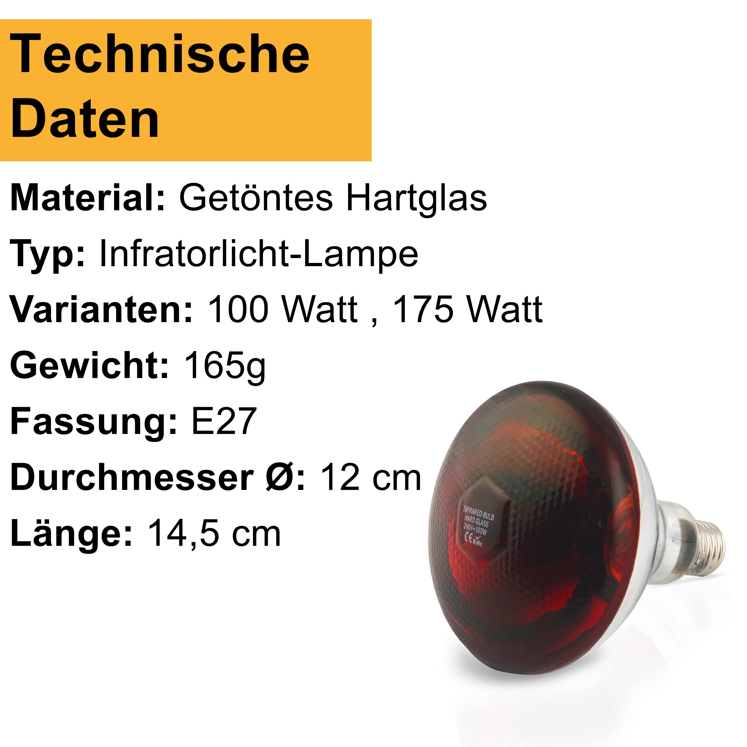 2 Stück 150W Rotlicht Wärmelampe E27 - Heizlampe Für Hühner & Küken Mit Quarzglas