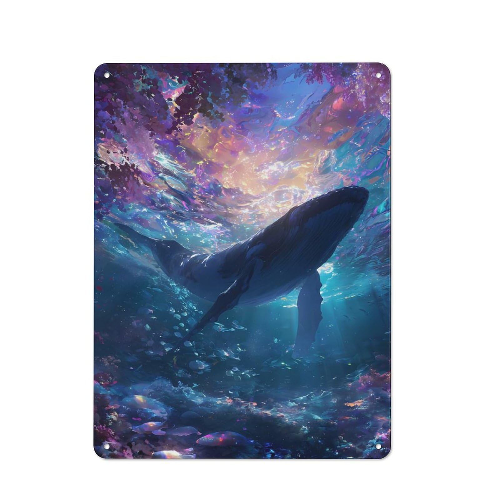 Classic Kitchen Metal Sign 40x30cm Featuring Whale in A Colorful Ocean, Cafe Wall Decor for Restaurant, Kitchen, Counter Or Breakfast Nook
