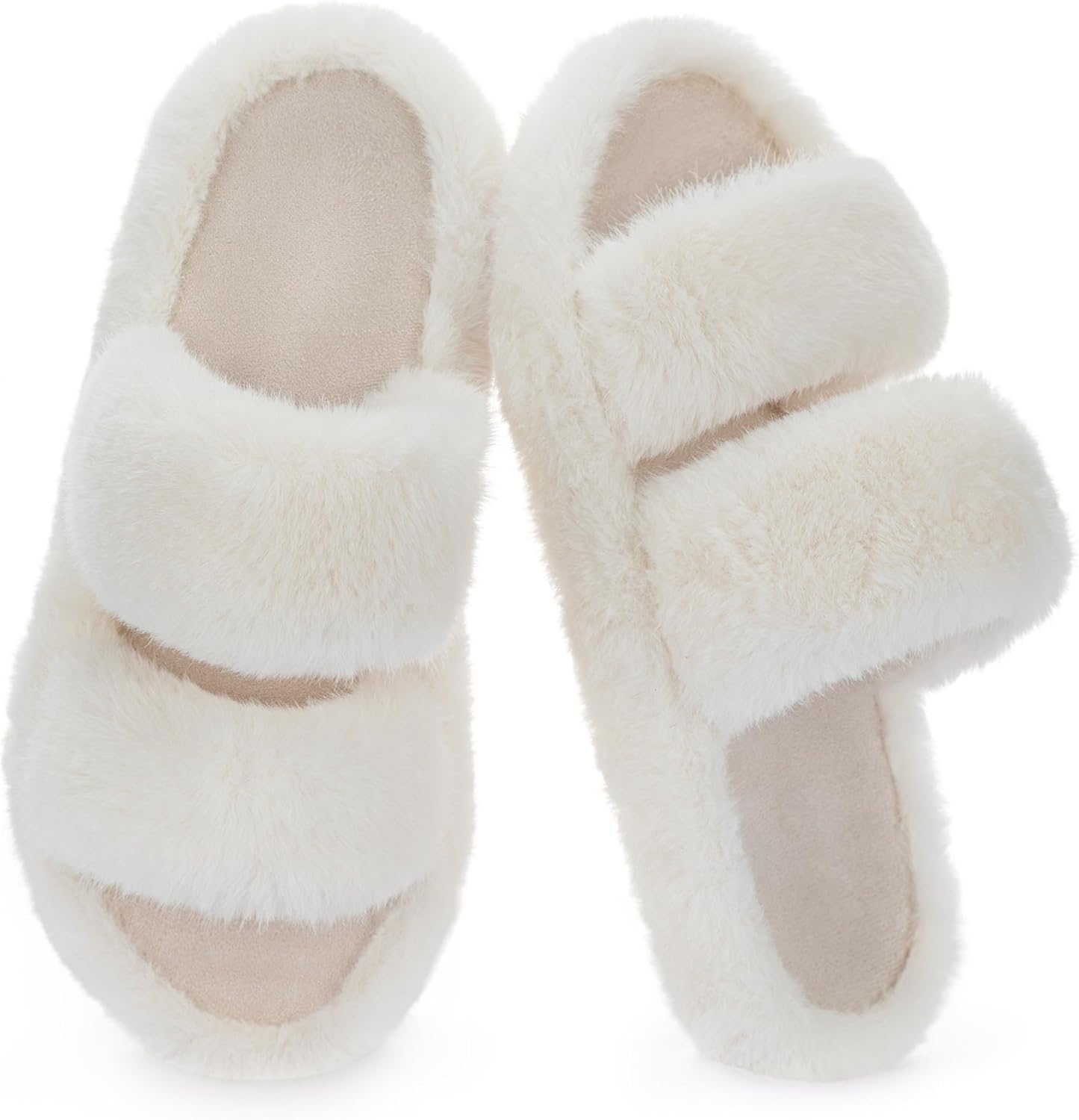RockDove Women’s Pluffie Slippers with Arch Support & Memory Foam, Cozy Faux Fur Open Toe House Shoes, Gift-Ready Indoor Outdoor Comfort