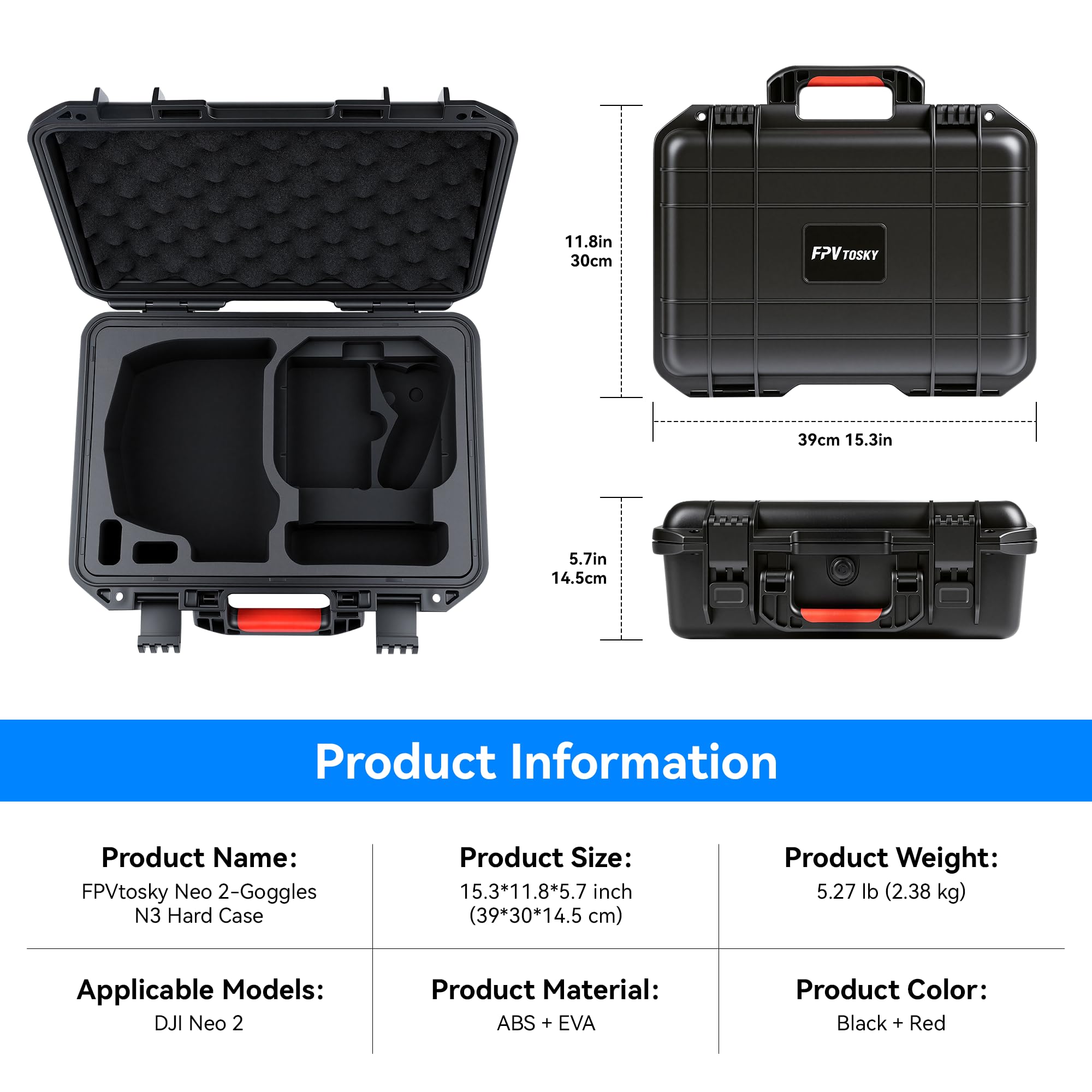 FPVtosky Custodia rigida impermeabile per DJI Neo 2 Motion Fly More Combo, adatta per occhiali N3, RC Motion 3, telecomando RC-N3, supporta fino a 6 batterie e accessori (solo custodia)
