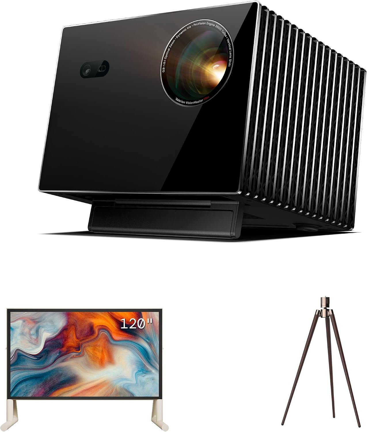 AWOL Valerion US AWOL Valerion VisionMaster Max with 120" Inflatable Outdoor Movie Screen and Walnut Tripod Stand