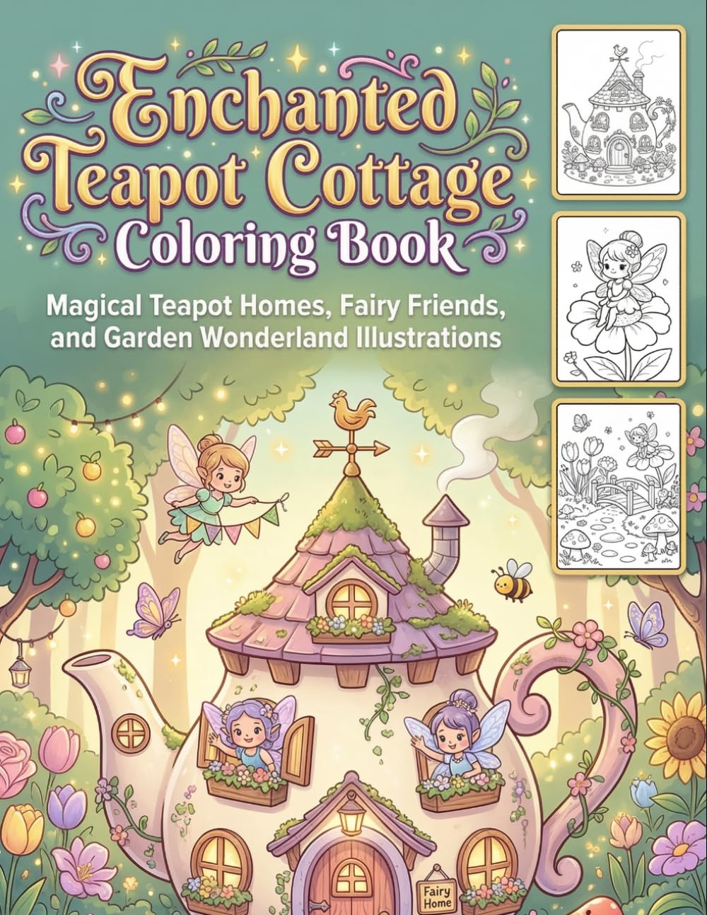 Enchanted Teapot Cottage Coloring Book: Magical Teapot Homes, Fairy Friends, and Garden Wonderland Illustrations