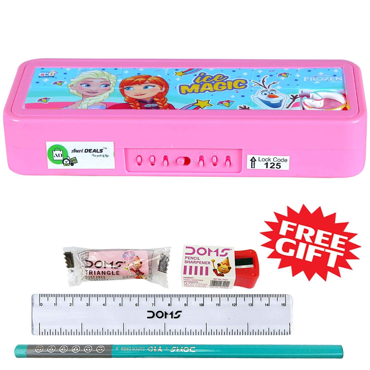 AneriDEALS Barbie Art Pink Color Plastic Pencil Box With Puzzle Game For Boy & Girls For School, Kid