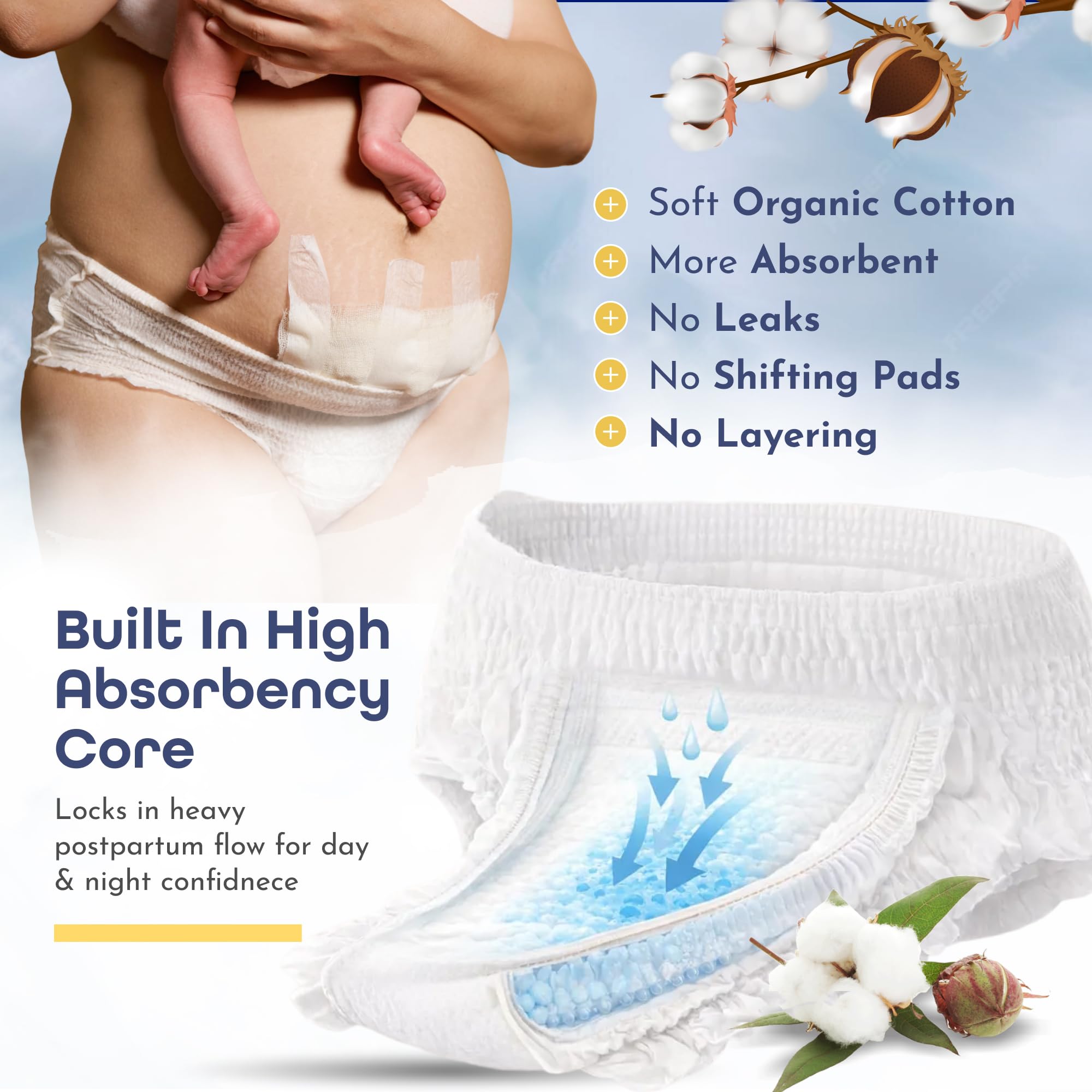 First Days Maternity - Toalla de maternidad absorbente - Desechable - para recuperación posparto. Sábana superior de algodón orgánico supersuave - Elástico en todos los lugares correctos (grande — view 3