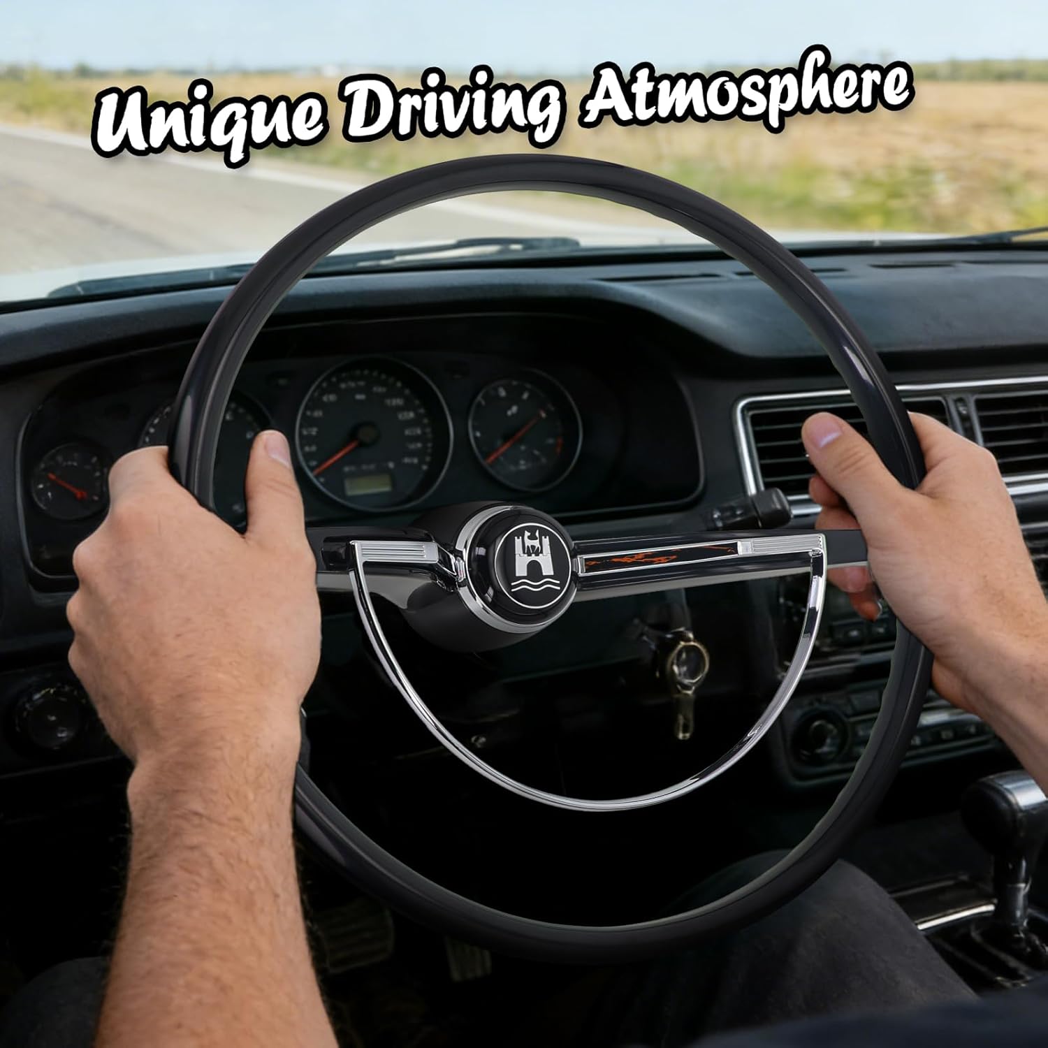 Sorghum 15" Universal Steering Wheel - Classic Steering Wheel with Horn Button Compatible with 1965-1973 Volkswagen Beetle - Piano Lacquer Black