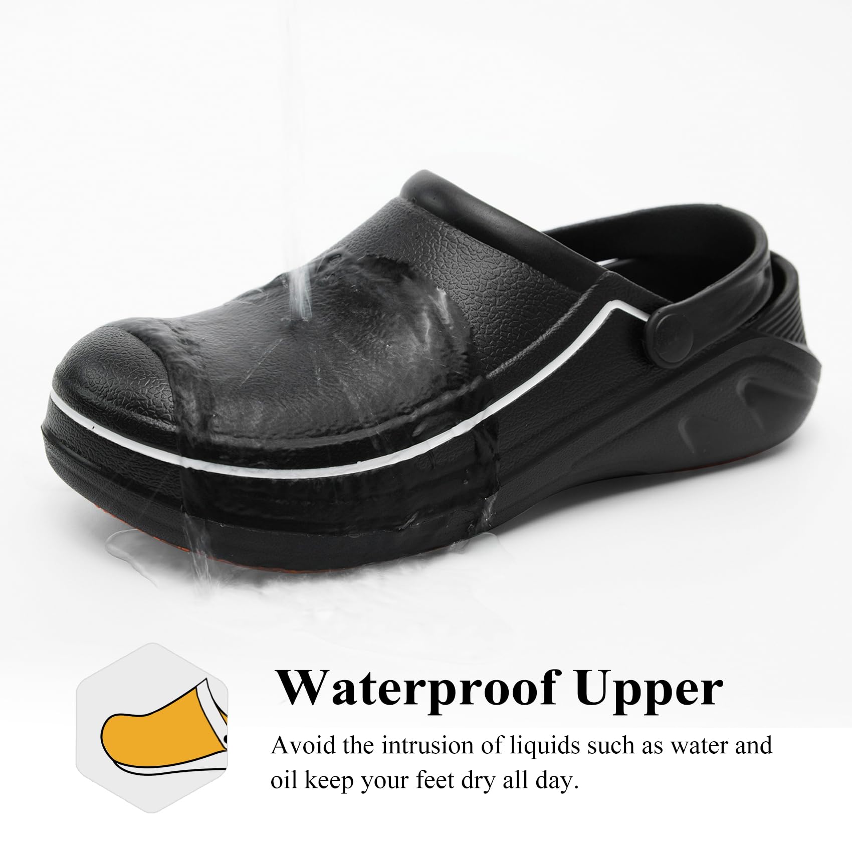 Haifago Non Slip Chef Shoes for Men Women, Kitchen Food Service Slip Resistant Work Shoe Waterproof Nursing Clogs Black