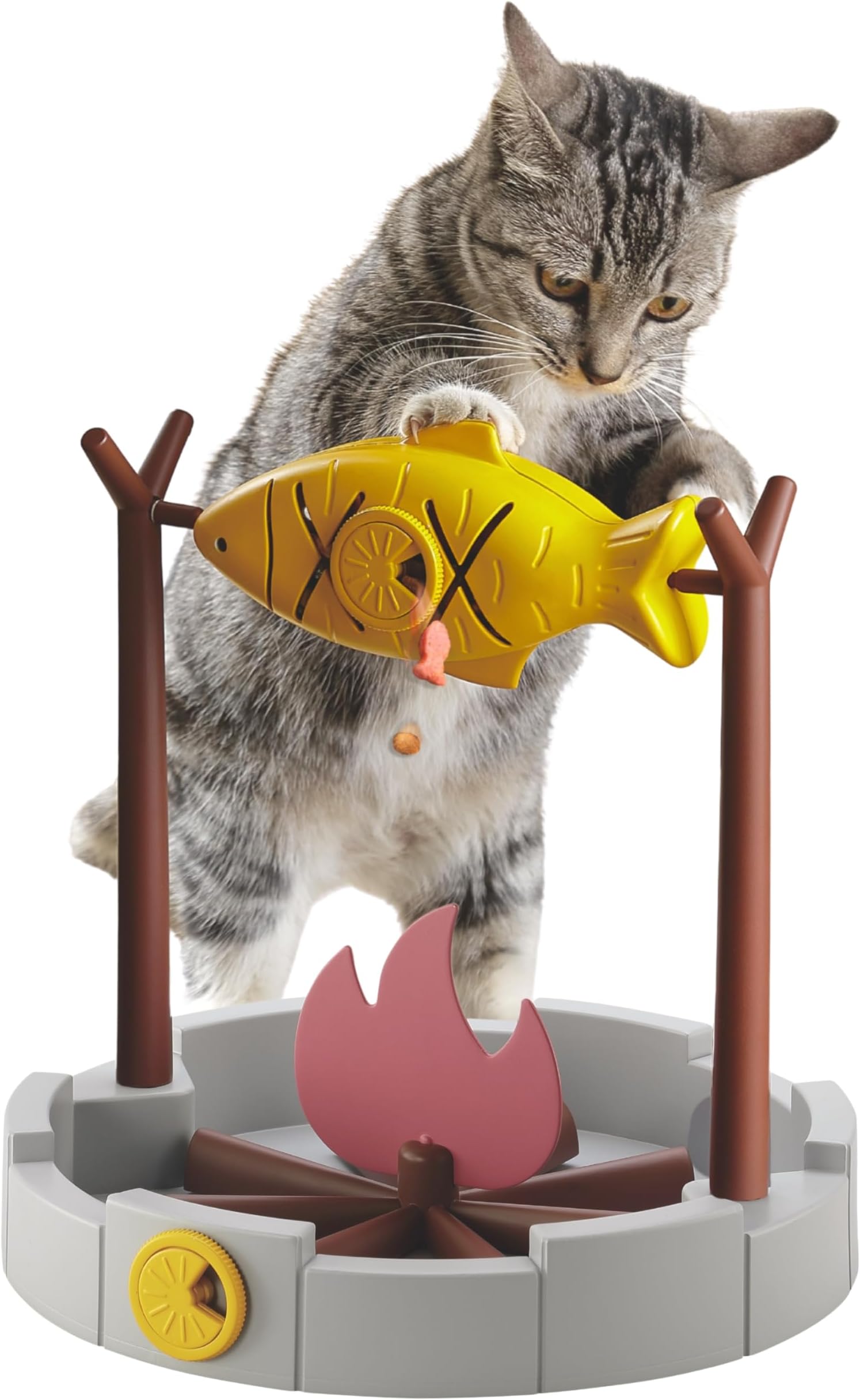 PetPals Cat Treat-Dispensing, Dry Food Dispenser, Slow Feeding Snack Bowl, Grilled Fish Toy