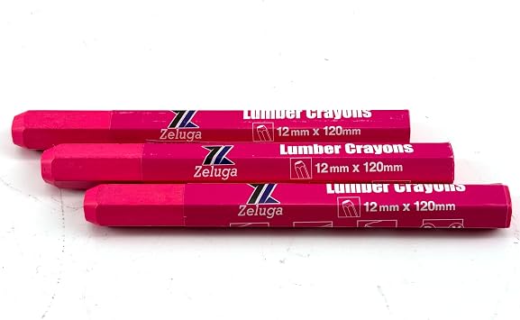 Zeluga 4.7in. x 0.47in. Hex Shape Industrial Lumber Marking Crayons for Clear and Permanent Markings, Pink 12 Pack