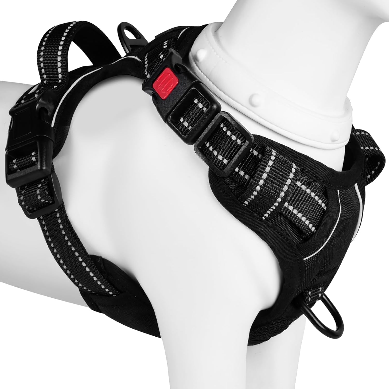 BaoCheng Hundegeschirr Anti Zug Hundegürtel,Kleine/mittlere/große Hunde,Atmungsaktives Mesh, Einfaches Be-und Entladen,3 Schnallen, Sicherheit,Entlastet Husten,Reflektierend(Schwarz,M)