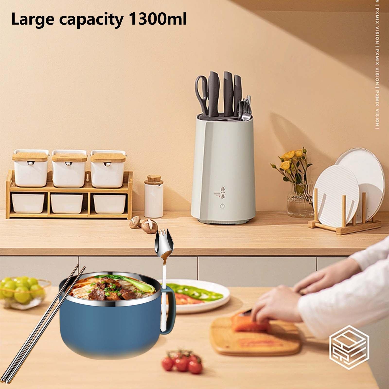 Ciotola Per Noodles Istantanei In Acciaio Inox 304, 1300 Ml, Con Coperchio Antigoccia E Supporto Per Cellulare, Ideale Per Zuppe, Pasta E Viaggi, Colore Marrone - 4