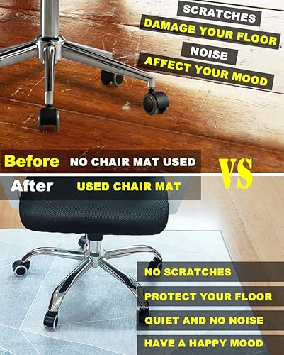 Miniatura 5 de Tapete para silla de oficina para suelo de madera dura, 48 x 60 pulgadas, tapete de oficina con ruedas de alta calidad, tapete antideslizante de