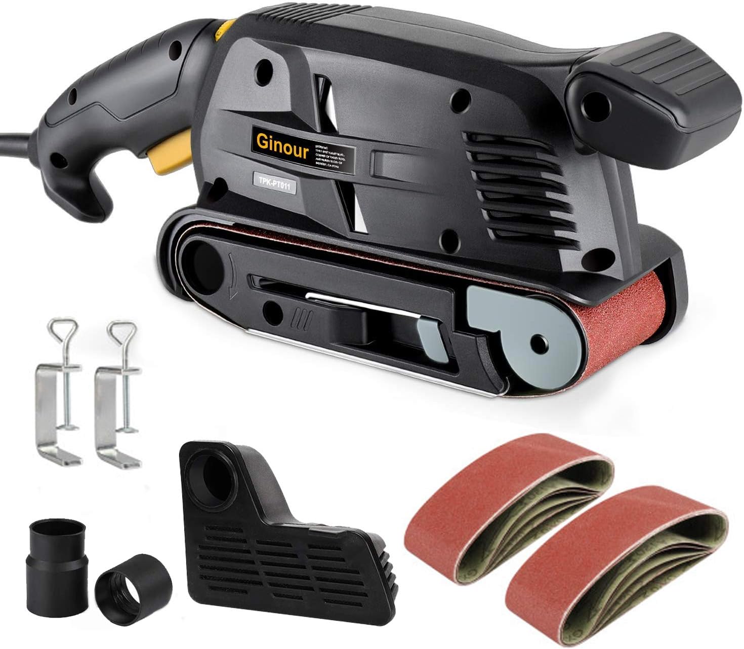 Ginour [ 2 in 1 ] Belt Sander and Bench Sander 5 Amp 3-Inch x 18-Inch, 6 Variable-Speed, Dust Box, 2 Vacuum Adapter, 2 Fixed Screw Clamps, Lock-on Button