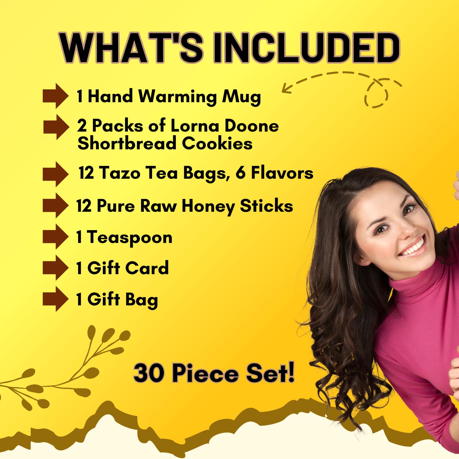 Tea Honey And Cookies Lovers Gift Basket Set Care Package For Women, Men, Family and Friends, Get Well Soon, 12 Teabags Assortment 6 Flavors, 2 Packs Shortbread Cookies, 12 Honey Straw With 14oz Mug