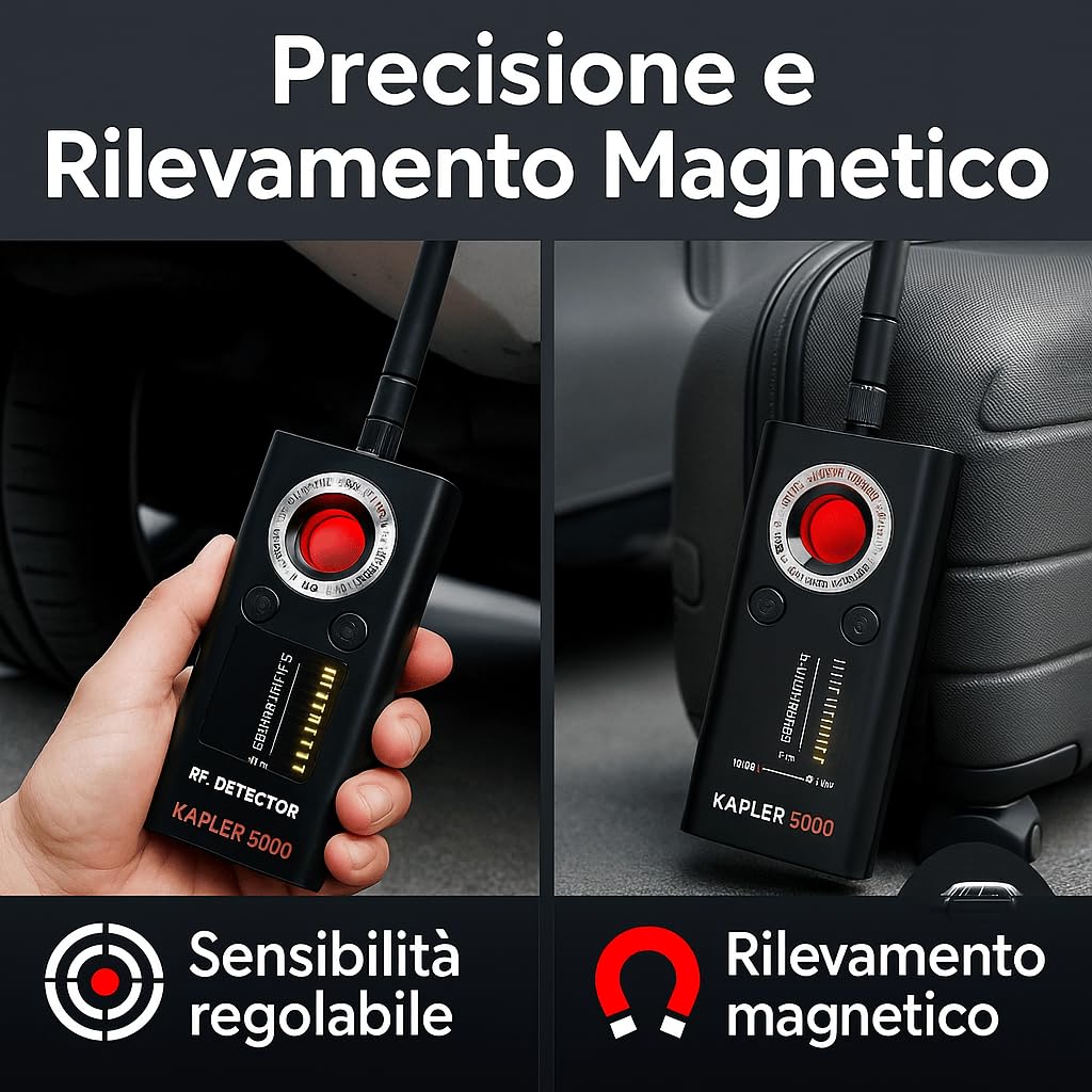 Rilevatore Microspie, Telecamere Nascoste e GPS - Rilevatore Anti-spionaggio Portatile, Perfetto per Uffici, Hotel, Case e Viaggi - Proteggi la Privacy con Tecnologia Avanzata (KAPLER 5000)