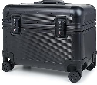 Full Aluminum Carry-On Suitcase, Pilot Case, Black