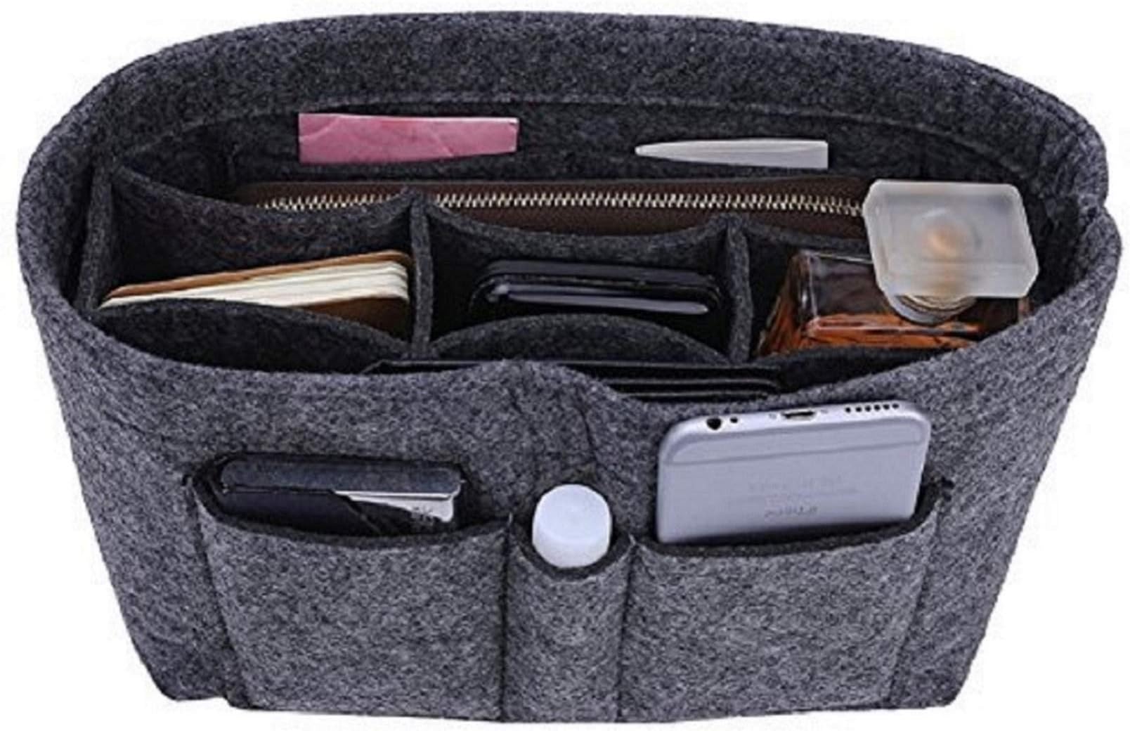 ZTUJOZTUJO Purse Organizer Insert, Felt Bag Organizer For Handbag Purse Organizer,13 Colors, 6 Size (Large,Grey)