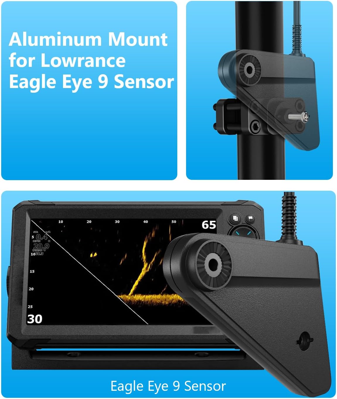 JISHAHS Aluminum Mount for Lowrance Eagle Eye 9 Sensor - Compatible with Various Rod, Easy Installation - Aluminum Alloy Material - Sturdy and Durable